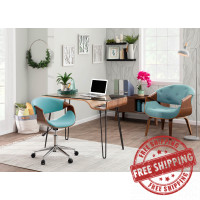 Lumisource OFC-CURVO WL+TL Curvo Mid-Century Modern Office Chair in Walnut and Teal 